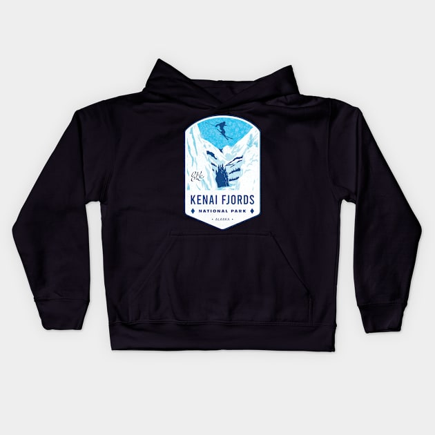 Ski Kenai Fjords National Park Alaska Kids Hoodie by JordanHolmes